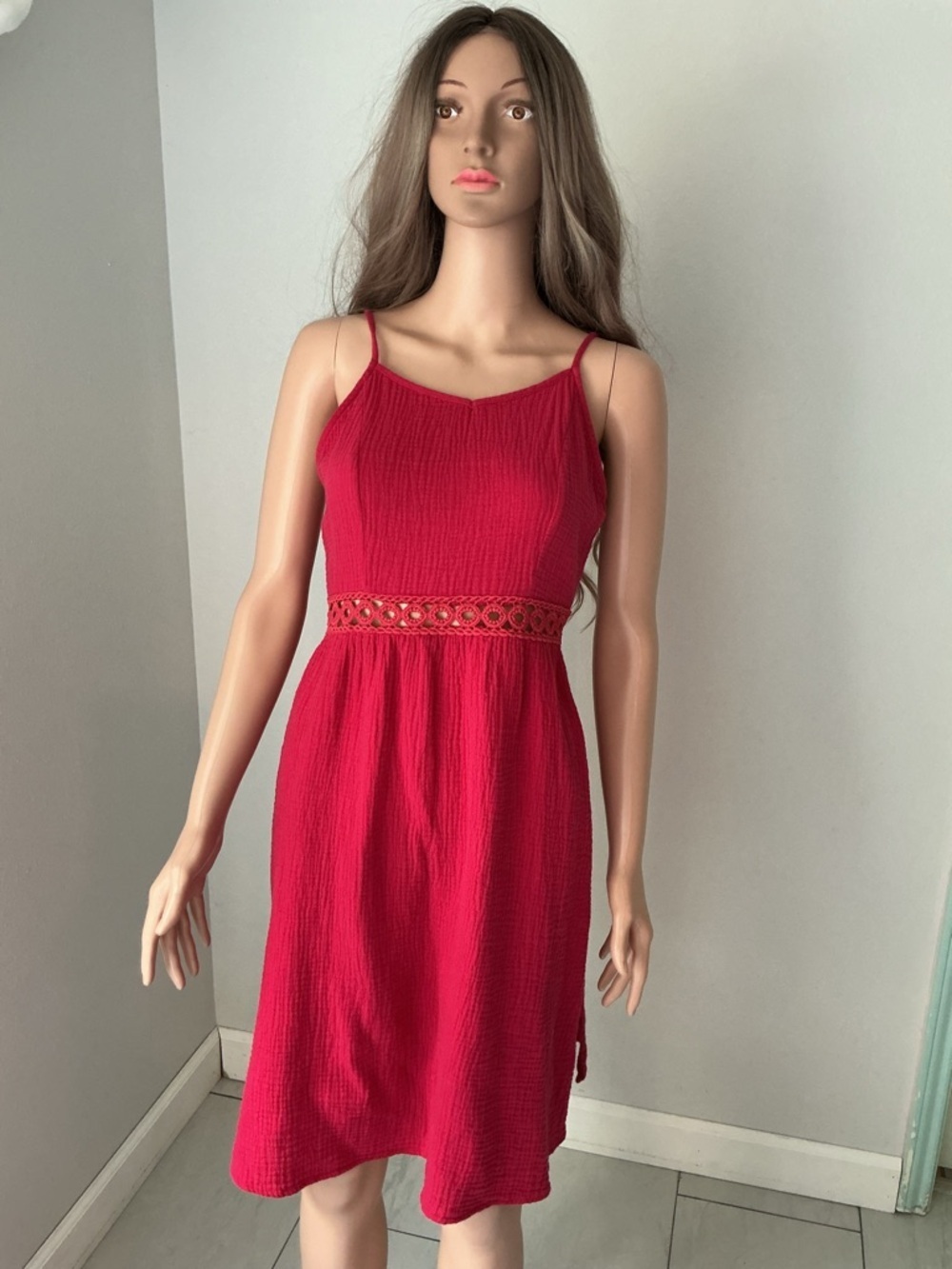PatPat Red Dress with Crochet Waist Sz L r